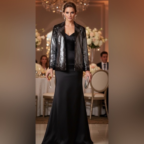 Chico's Jackets & Blazers - Chicos Jacket Womens 3 xL 16 Black Silver Sequin Blazer Evening Party Lined goth